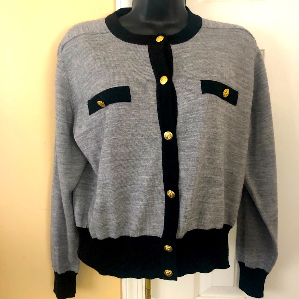 NWOT Outlander gray/ black sweater with gold buttons